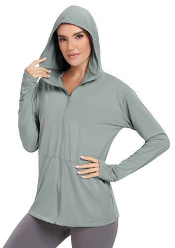 VUTRU Veste à capuche à manches longues avec protection solaire UPF 50+ pour femme, Capuche grise, Taille L