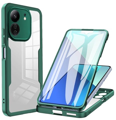 ILING Trasparente Case for Xiaomi Redmi 13C / POCO C65, 360° Full Body Protection Shockproof Cover with Built-in Screen Protector, Ultra Thin Hard PC Silicone TPU Bumper Case (Green)