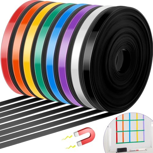 Saypacck Magnetbandrolle, dünne Streifen, 1 cm x 10 m, magnetisches Whiteboard, Grafik, dekorativ, trocken abwischbar, bunte Trennwände zum Markieren von Linien, Klassenzimmer, Büro, Kunst