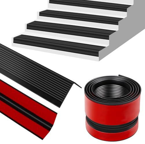 Treppenkantenverkleidung, Treppenkantenprofil aus Vinylkautschuk, rutschfester, selbstklebender Treppenkantenschutz, geeignet für Innen- und Außentreppen, rutschfest und wasserdicht