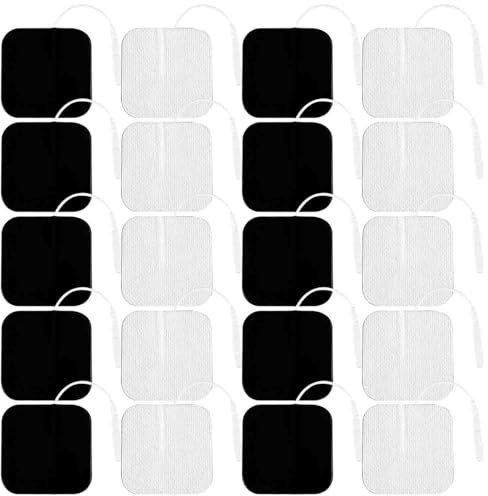 20pcs Electrode Pads, Self-Adhesive Unit Replacement Pads Reusable Unit Patches Unit Electrode Pads Compatible with TENS (Black & White)