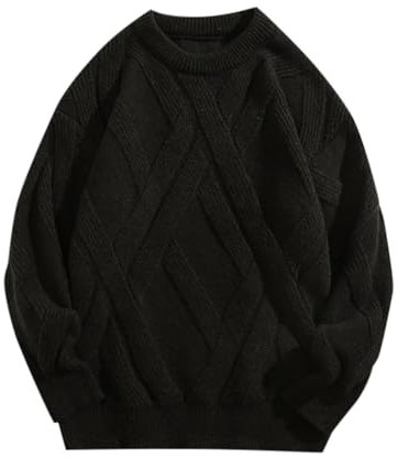 Herren-Strickjacke für Frühling, warm, einfarbig, lockerer Pullover, Strickwaren Pullover Gürtel Herren (3-Black, XXXL)