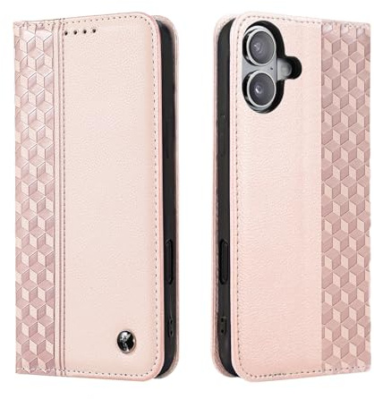 TOHULLE Case for iPhone 16 Plus, Premium PU Leather Wallet Case Card Holder Kickstand Built-in Magnetic Closure Flip Folio Phone Cover for iPhone 16 Plus - Rose Gold