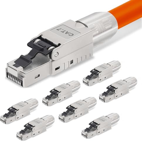 AVNSCNK Cat 7 Stecker, RJ45 Stecker Cat 7 NS-7 auf Schneidklemme (LSA) vergoldete Kontakte, Netzwerkstecker Cat7 Werkzeuglos, Crimpen LAN 10 Gbps Connector für Patchkabel Verlegekabel(8 Stück)