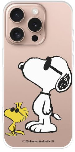 Schutzhülle kompatibel mit iPhone 16 Pro, offizielles Peanuts Woodstock und Snoopy Posado, um Ihr Handy zu schützen, flexible transparente Silikonhülle mit offizieller Snoopy-Lizenz