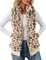 IECCP Damen Fleece Weste Jacke Standkragen Ultraleicht Outdoor Westen Tops mit Taschen Reißverschluss Gilets Damenweste(Apricot Leopard,S)