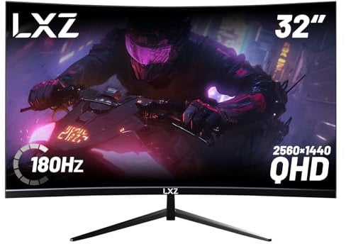 LXZ Ecran Incurvé 32 Pouces, 180hz, 1500R, 2K QHD 180hz Écran sans Bord 98% sRGB, Angle de Vision de 178°, Port d'Affichage HDMI - Noir