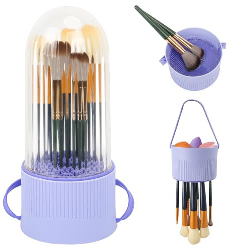 Classycoo Makeup Brush Cleaner - 3 in 1 Silicone Cleaner Mat, holder Organizer, Cosmetic Brush Dryer for Brushes, Powder Puffs, Sponges (Purple)