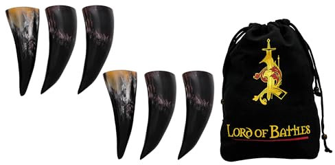 Lord of Battles Medieval Viking Drinking Horns Set of 3 to 6 Pieces Genuine Ox Horn Norseman Drinking Vessel for Ale Mead for Men and Women (Plain Horn, 80-100 ML)