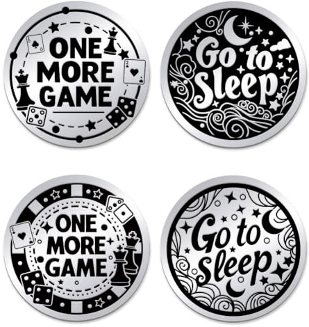 UNICRAFTALE 2 Stück 2 Stile Lustige Flip Münze Für Spieleliebhaber One More Game Decision Maker Münze Edelstahl Doppelseitige Entscheidungsmünzen Für Erwachsene Home Party Abschlussgeschenk