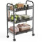 XFZJCHAP 3-Tier Storage Trolley, Rolling Cart, Mesh Storage Cart, Mobile Storage Trolley, Portable, Stable and Easy to Set up, Bedroom Bathroom Toilet Living Room Storage Cart, Metal, Black