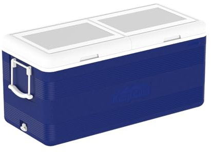 Nevera Portátil Duramax KeepCold Deluxe 144,4 L – Aislante Poliuretano, Tapón Desagüe, Portavasos, Ideal Camping, Playa y Pesca – Azul 103x47x48 cm
