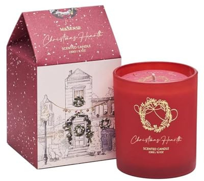 M&SENSE Duftkerze Weihnachten Weihnachtskamin|230g Natürliche Sojawachs Duftkerzen im Glas|Kerze Geschenk für Weihnachten, Geburtstag, Hauseinweihung