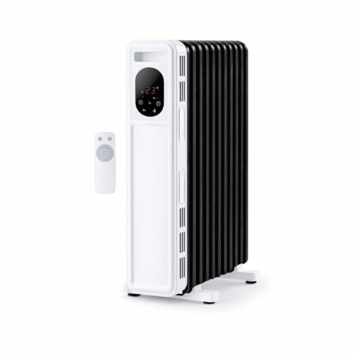 Zeni 11-Fin Oil Filled Radiator & Digital Remote | 3 Heating Modes | 4 Wheels | 225 × 372 × 568mm | Tip-Over, Overheat Protection & Anti-Freeze for Safety | Digital Adjustable Thermostat | 24-Hr Timer