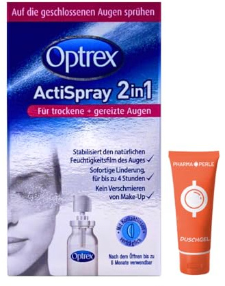 Optrex ActiSpray 2in1 Augenspray 1x 10 ml I Für trockene & gereizte Augen I Stabilisiert den Tränenfilm I Kontaktlinsen- & Make-up-geeignet I ideal für unterwegs I Spar-Set plus Pharma Perle give-away