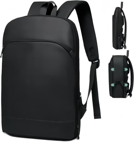 ROSSRORE Ultra-Thin Expandable Waterproof Anti-Theft Laptop Backpack 15.6 for Men Women,Heavy-duty zipper Business Travel Work Bag, Lightweight TSA-Friendly 3-Day Travel Capacity Black