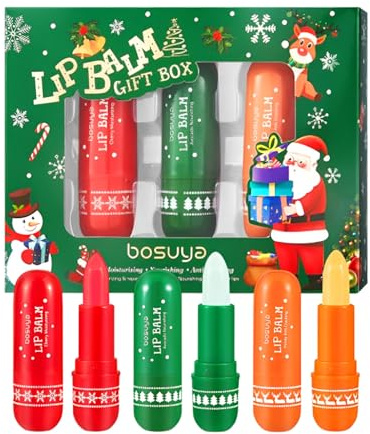 HUVZOR Protector Labial, Lip Balm, Set De Regalo De BáLsamo Labial NavideñO, vaselina labios, Hidratante, Reparador Y Atenuador De LíNeas De Labios, Prevenir El Secado Y El Agrietamiento