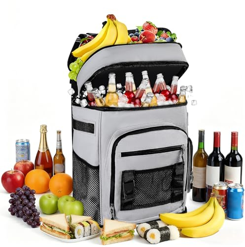 30L Kühlrucksack Groß, Rucksack mit Kühlfach, Großer Wasserdichter Isolierter Kühlrucksack, Picknicktasche Auslaufsicherer Faltbar Kühler Rucksack, Tragbare Kühlbox für Grillen Picknick