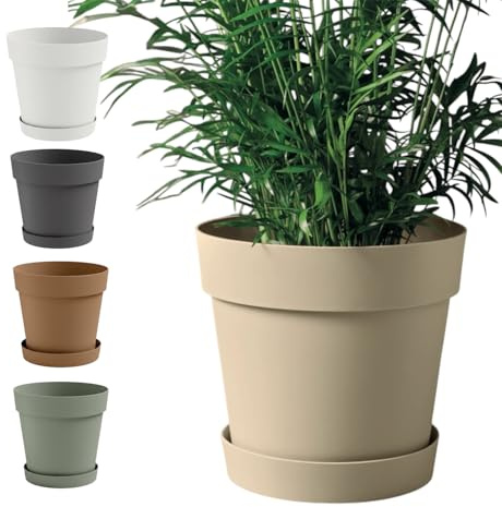 Vaso per piante da interno ed esterno in plastica ecologica, ideale per giardinaggio, bonsai e piante | Grande capacità, con sottovaso | Vasi da esterno e interni resistenti (Verde Salvia, Ø 30cm)
