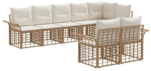 vidaXL Outdoor-Sofagarnitur 8 pcs Natürlich und Cremweiß Poly-Rattan, Garten und Terrasse, rustikales Sofa, wetterfestes Set, modulares Möbel für Lounge und Garten