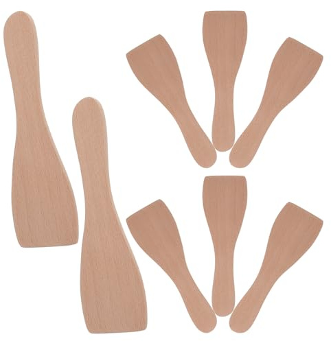 HOOTNEE Lot de 10 spatules en Bois de hêtre pour poêle à Frire et Barbecue, spatules Plates ergonomiques Design Compact, idéales pour Pizza et Cuisson, faciles à Ranger, Couleur Kaki