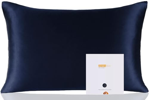 ZIMASILK Kissenbezug, 100% Mulberry-Seide, 19 Momme Seide, für Haut und Haar, auf beiden Seiten, 1 Stück, Marineblau, Standard 50x75cm