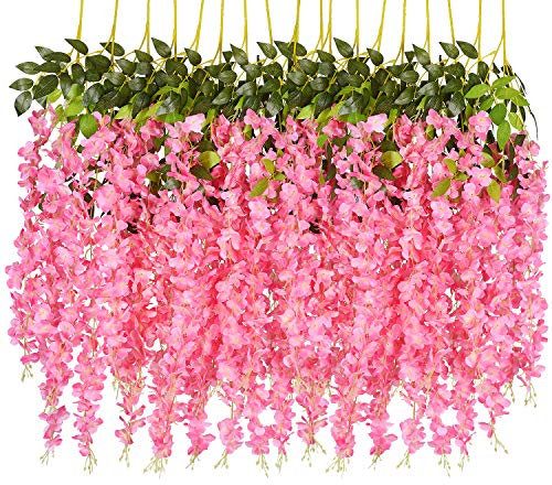DearHouse Lot de 6 guirlandes de glycines artificielles à Suspendre en Soie pour décoration de fête, Maison, Mariage, 110 cm, Rose