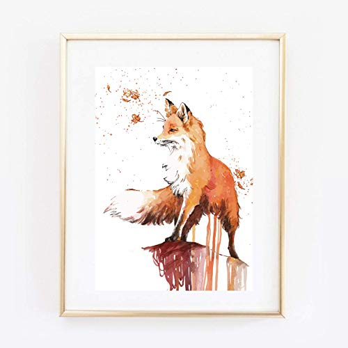 Din A4 Kunstdruck ungerahmt - Fuchs Aquarell modern orange Geschenk Druck Poster Bild