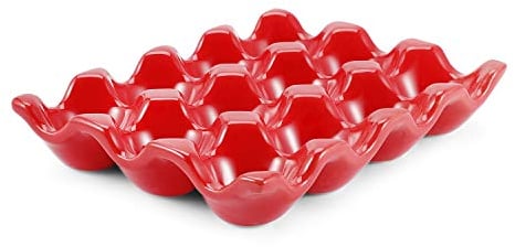 Flexzion 12 Eier Keramik Eierhalter, 12er Porzellan Eierablage Aufbewahrungsbox, Rutschfester Eierteller Eierplatte Eierbehälter Eierträger Eierbox für Zuhause Küche Kühlschrank Restaurant - Weiß