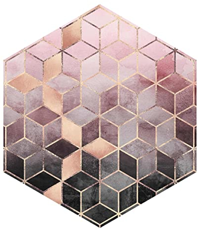Bilderwelten Hexagon Tapete - Elisabeth Fredriksson - Rosa Grau goldene Geometrie, 150cm x 130cm, Vlies Selbstklebend