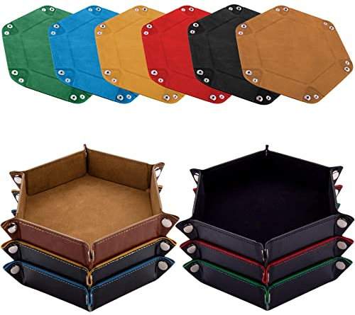 SIQUK 6 Stück Würfelbrett Doppelseitig Würfelbretter Samt Faltbar Würfeltablett Hexagon Würfelteller Leder Würfelbretter für RPG DND Dragons Würfel Gaming (Kamel, Schwarz, Rot, Gelb, Blau, Grün)