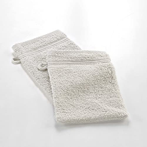 Douceur d'Intérieur, 2 Gants de Toilette (15 x 21 cm) Tendresse Lin, Eponge Unie