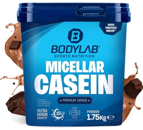 Bodylab24 Casein Micellar Schokolade 1750g, 100% pures Casein, reich an BCAA-Aminosäuren, langes Sättigungsgefühl, unterstützt den Muskelaufbau und -erhalt, ideal während einer Eiweiß-Diät