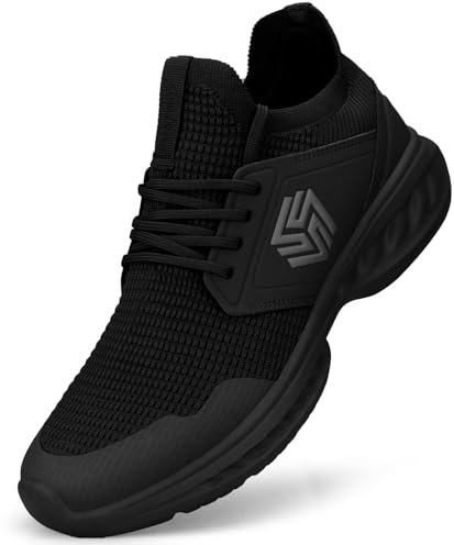 Giniros Basket Femme Chaussures de Sport Travail Running Femme Tennis Gym Athlétique Fitness Mode Basquettes Sneakers pour Cher Respirant Léger Confortable Plat Chaussure Décontractées Jogging Noir 41
