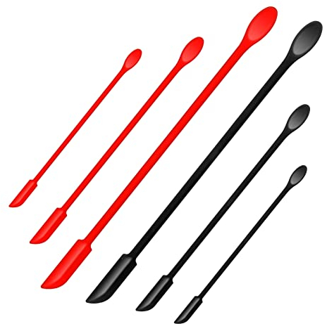 6 Stück Mini Silikon Spatel Kleine Schöpflöffel für Gläser 3 Größen Mini Silikon Löffel und Spachtel Set Dünner Kleiner Make-up Spatel Schaber für Küche Schmale Flasche Kosmetik (Schwarz, Rot)