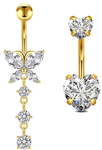 Crdifu 2stk Bauchnabelpiercing 10mm Silber Piercing Bauchnabel Schmetterling Herz Bauchpiercing Chirurgenstahl