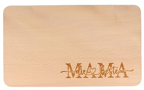 Schneidebrett aus Buchenholz mit Laser Gravur Beste Mama | Geschenkidee Muttertag | Küchenutensilien | Muttertagsgeschenk | 24,5cm x 14,5cm x 1,5cm (Mama 4)