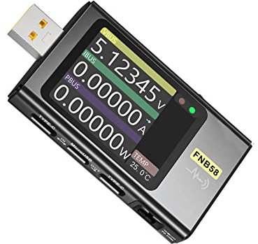 Tester USB Misuratore di tensione USB, FNB58 Voltmetro Amperometro Tester DC 4-28V, USB Type-C Ricarica Veloce Multimetro Corrente Meter Max 7A Amperometro IPS Display a Colori Voltmetro Amperometro