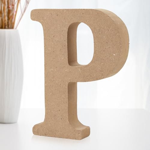 Darryy 10cm Stehende Holzbuchstaben, Log Natural Große Holzbuchstaben zum Basteln, unbehandelte Holzdekorationen für Zuhause, Wand, Party, Dekoration, DIY-Projekte (P)