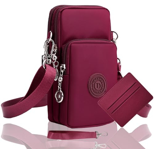 LYJOW Handytasche Zum Umhängen Damen Handy Tasche Umhängetasche Mit Geldbörse Zum Umhängen Mädchen Schultertasche Handytaschen Verstellbar Schultergurt Armtasche Sportarmband (Rotwein)