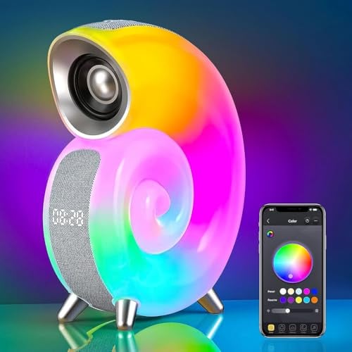 Anyingkai Muschel Musik Licht,Intelligente LED Tischlampe 2024, Tischlampe mit Bluetooth Lautsprecher,Nachttischlampe Dimmbar,LED Lampe mit Wecker,Nachttischlampe Smart,AtmosphäRenlampe USB…