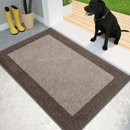 PURRUGS Dirt Trapper Door Mat 20 x 32, Non-Slip/Skid Machine Washable Entryway Rug, Shoes Scraper, Throw Rug, Super Absorbent Area Rug for Muddy Wet Shoes and Paws, Beige & Grayish Brown