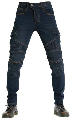 CFlong Motociclista para Mujeres Hombre con Tejido de Resistente a la abrasión Pantalón Vaquero de Motocross para Moteros Armadura Protectora (Azul,M)