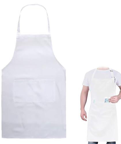 Chef Delantal Impermeable Con 2 Bolsillos, Cocina Ajustable Para Mujer y Hombre, Blanco