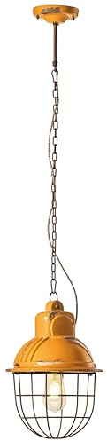 Licht-Erlebnisse Hängeleuchte Keramik Draht Ø 26 cm schmal Gelb Shabby Antik E27 Handarbeit Vintage Design Hängelampe Esstisch Pendelleuchte Küche Wohnzimmer
