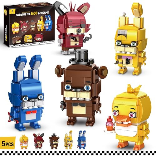 Bilinavy Five Nights Security Breach Bausteinspielzeug, 5 Charaktere Actionfigur, Horror Five Nights Spielspielzeug Merch Bauset Spielzeug für Jungen im Alter von 8–12 Jahren, 988 Teile