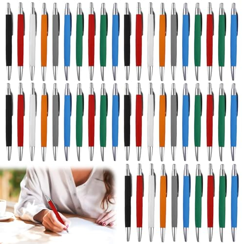 Leikurvo 50 Stück Ergonomische Kugelschreiber: Rutschfester Kulli Druckkugelschreiber Großraumine Kuli für Büro und Haushalt Kulis Blauschreibend Gehäuse Bunt, Farbe zufällig