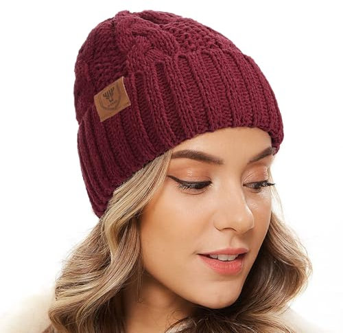 OZERO Damen Mütze Beanie Wintermützen: Schwarz Warme Strickmütze Wollmützen Bommelmütze Winterhaube