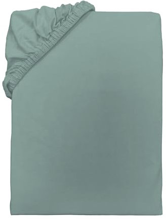 TOM TAILOR Jersey-Spannbettlaken, ca. 140-160x200 cm, 100% Baumwolle/Jersey, Mit Rundum-Gummizug, UNI, Grün (Eucalyptus)