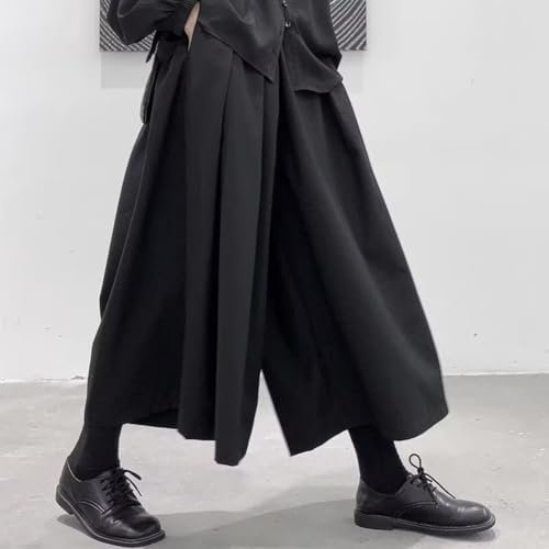 Pantalon Hakama court ample style foncé pour homme, pour samouraï, jambe large, idéal pour les sorties décontractées (2XL noir)